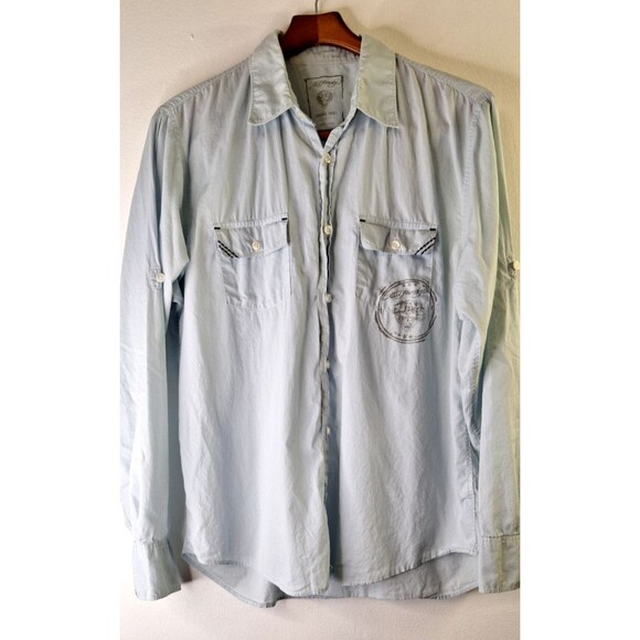 ED HARDY Vintage Shirt Women's L Button Up Roll Tab Grunge Skater Rave Biker - Picture 1 of 13